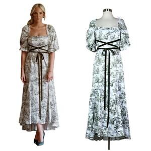 NEW Antonio Melani | Nicola Bathie Hallie White Green Puff Sleeve Midi Dress 4